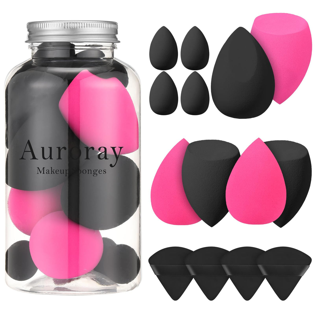 14 Pcs Makeup Sponge Set, Beauty Sponges Blender with 4 Pcs Powder Puff and 4 Pcs Mini Make up Sponges for Liquid,Foundation,Powder,Concealer,Cream (Black)