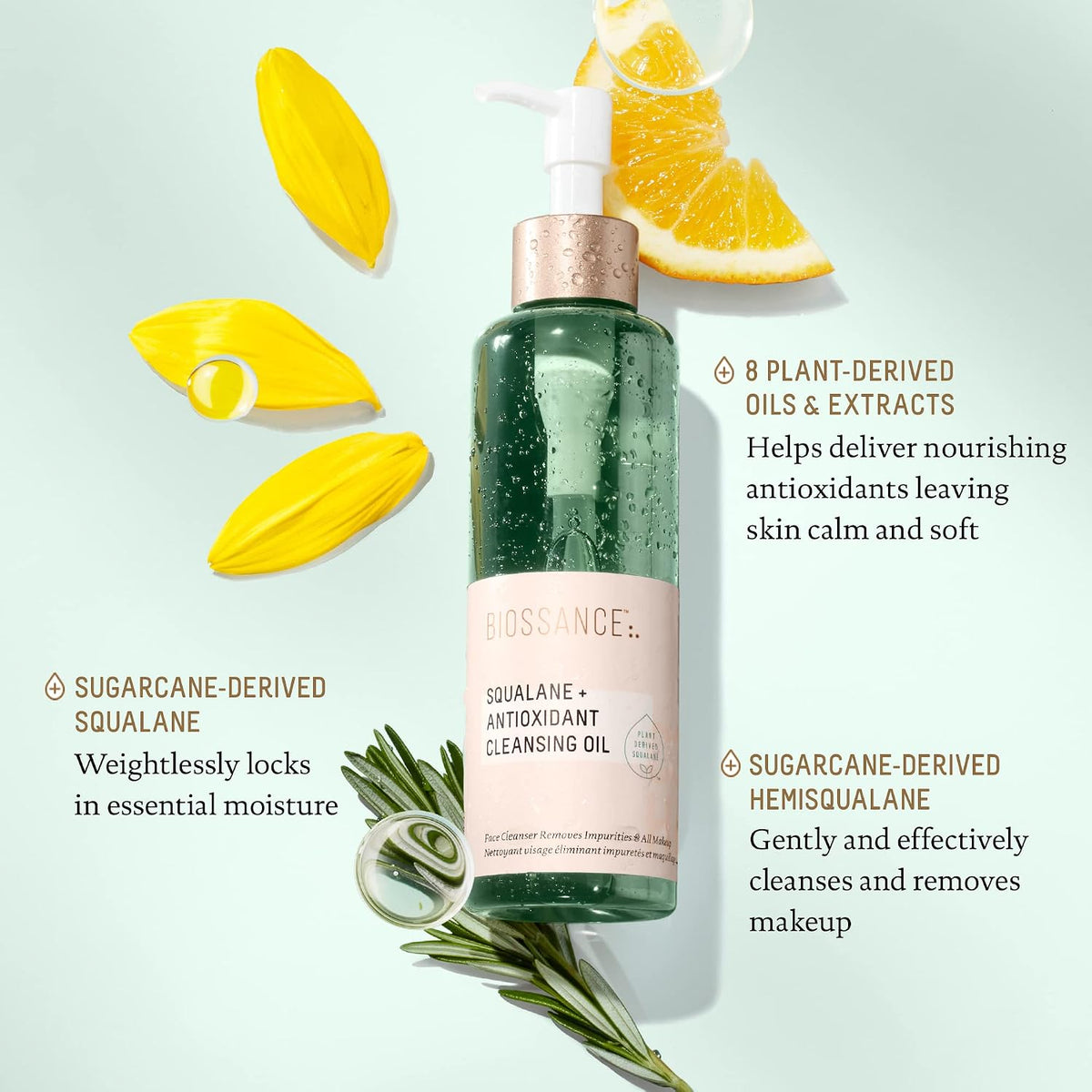 BIOSSANCE Squalane + Antioxidant Cleansing Oil. Lightweight Facial Oil Cleans Deep into Pores, Removes Makeup and Hydrates Skin. For all Skin Types