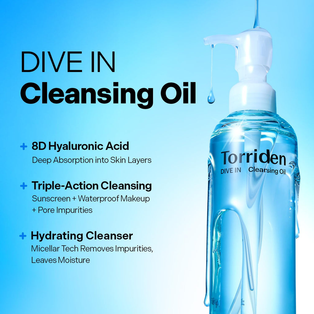 Torriden DIVE IN Cleansing Oil 200ml (6.76 fl.oz.) | Makeup Blackhead Remover | Hydrating Deep Facial Cleanser for All and Sensitive Skin | Hyaluronic Acid, Panthenol, Allantoin | Korean Skin Care