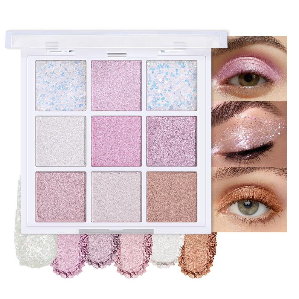 evpct 9 Colors Brown Nude Gold Black Smokey Glitter Eyeshadow Palette