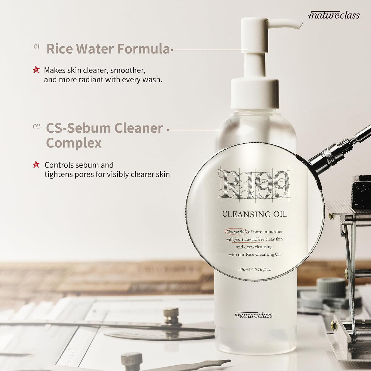 R199 Rice Cleansing Oil Face Cleanser Korean Skincare Makeup Remover Oil Cleanser for Face Blackhead Remover Pore Control Double Cleansing Sensitive Skin 6.76 fl oz