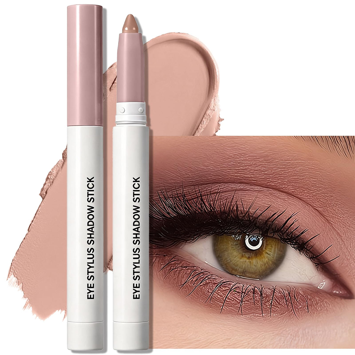 Eyeshadow Stick Light Taupe, Matte Cream Eye Shadow Stick Waterproof Nude Neutral Eyeliner Brightener Pencil Crayon Long-Lasting Eye Highlighter Makeup for Older Women Easy to Use High Pigmented