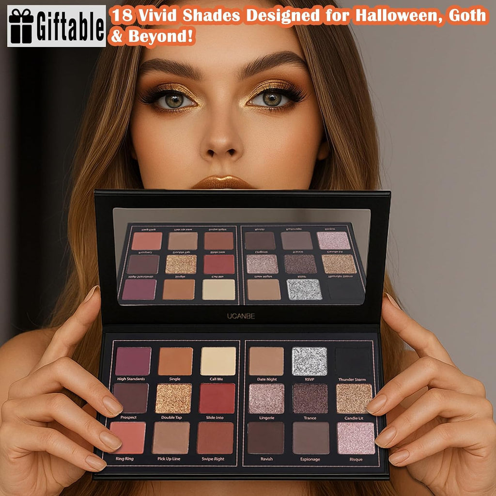 Matte Eyeshadow Palette Pro 18 Colors Pigmented Shimmer Glitter Eye Shadow Palette, Long Lasting Waterproof Dark Smokey Powder Cosmetics Pallet Halloween Valentine Gift Makeup Kit (01# Seductress)