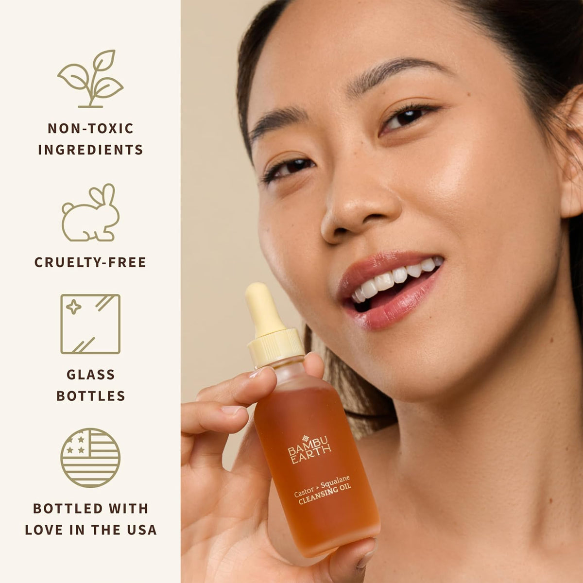 Bambu Earth Castor + Squalane Cleansing Face Oil - Gentle Formula Hydrating Makeup Remover - Restores Skin's Natural Moisture Barrier, Rich in Omega Fatty Acids, Skincare for All Skin Types - 2 Fl. oz