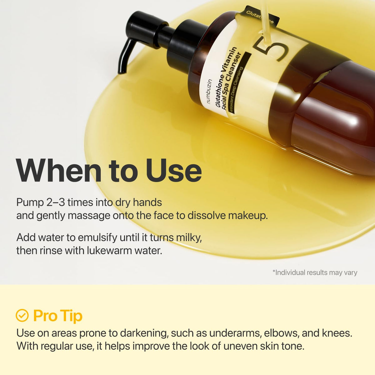 numbuzin No.5 Cleansing Oil, Glutathione & Vitamin C Cleanser for Pores, Sebum & Dark Spots, Rich Oil Texture for Makeup Removal, Radiance Boost & Even-Looking Tone, Helps Soothe Redness 6.76 fl oz