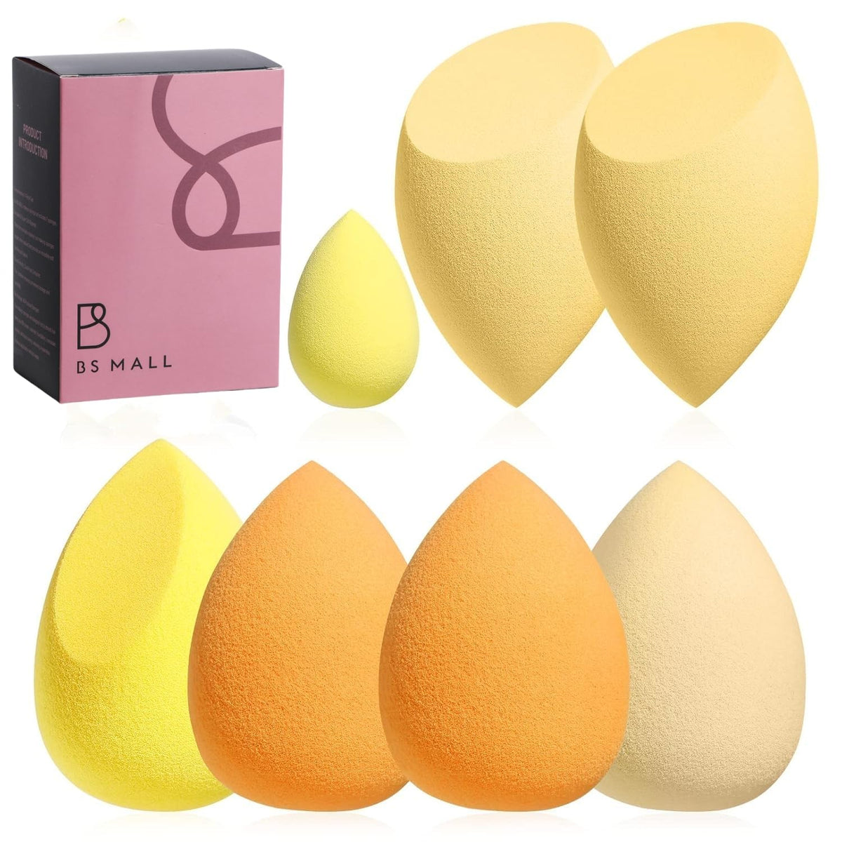 Makeup Sponge Set BS-MALL with Storage Case 7 Pcs for Liquid, Cream, and Powder,SAVE Foundation with 1 Mini Makeup Sponge For Travel Daily Use (A-Pink）