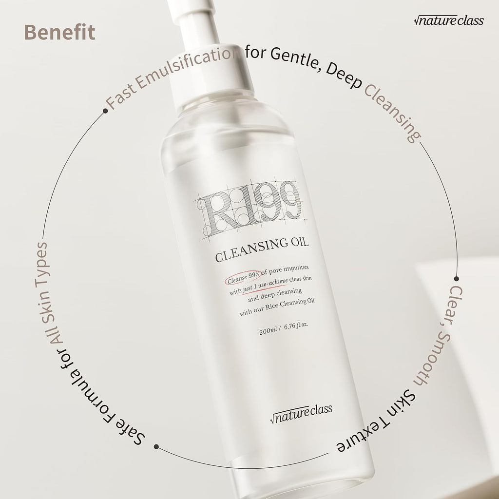R199 Rice Cleansing Oil Face Cleanser Korean Skincare Makeup Remover Oil Cleanser for Face Blackhead Remover Pore Control Double Cleansing Sensitive Skin 6.76 fl oz