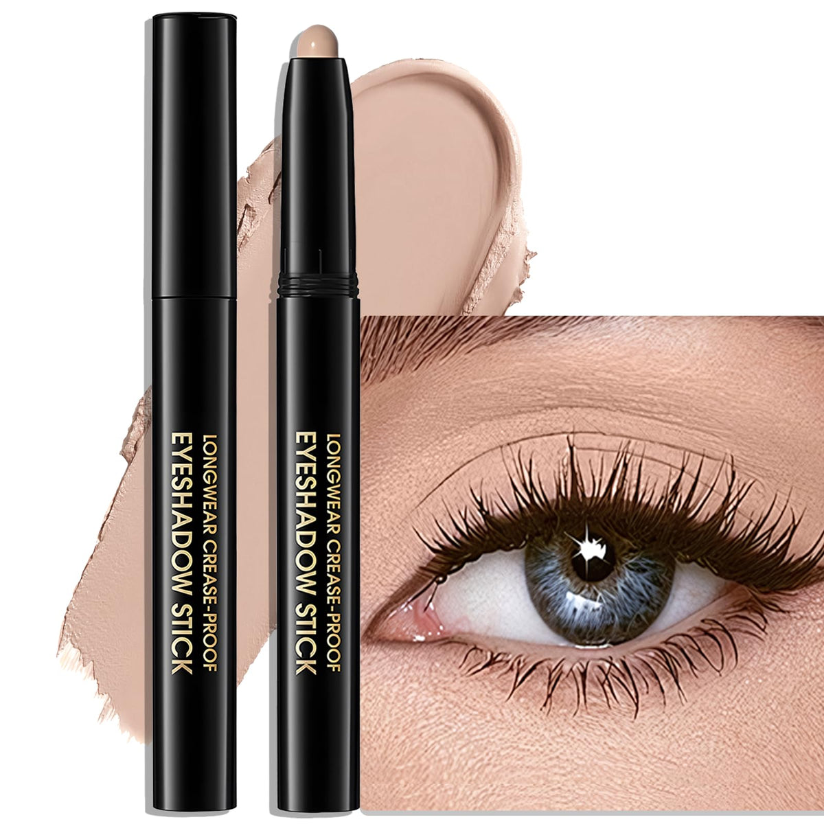 Eyeshadow Stick Light Taupe, Matte Cream Eye Shadow Stick Waterproof Nude Neutral Eyeliner Brightener Pencil Crayon Long-Lasting Eye Highlighter Makeup for Older Women Easy to Use High Pigmented
