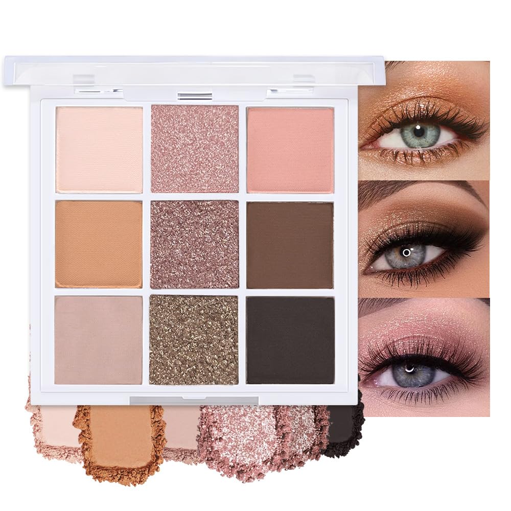 evpct 9 Colors Brown Nude Gold Black Smokey Glitter Eyeshadow Palette