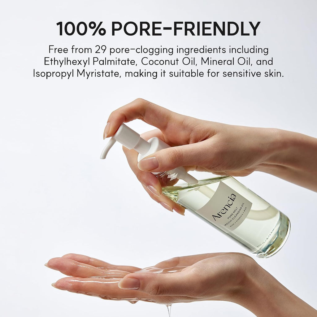 ARENCIA Pore Melt Mochi Makeup-Removing Cleansing Oil, Non-Comedogenic, Rice Amino Acids HD, Vitamin E, Cica, & Ceramide, 6.76 fl oz