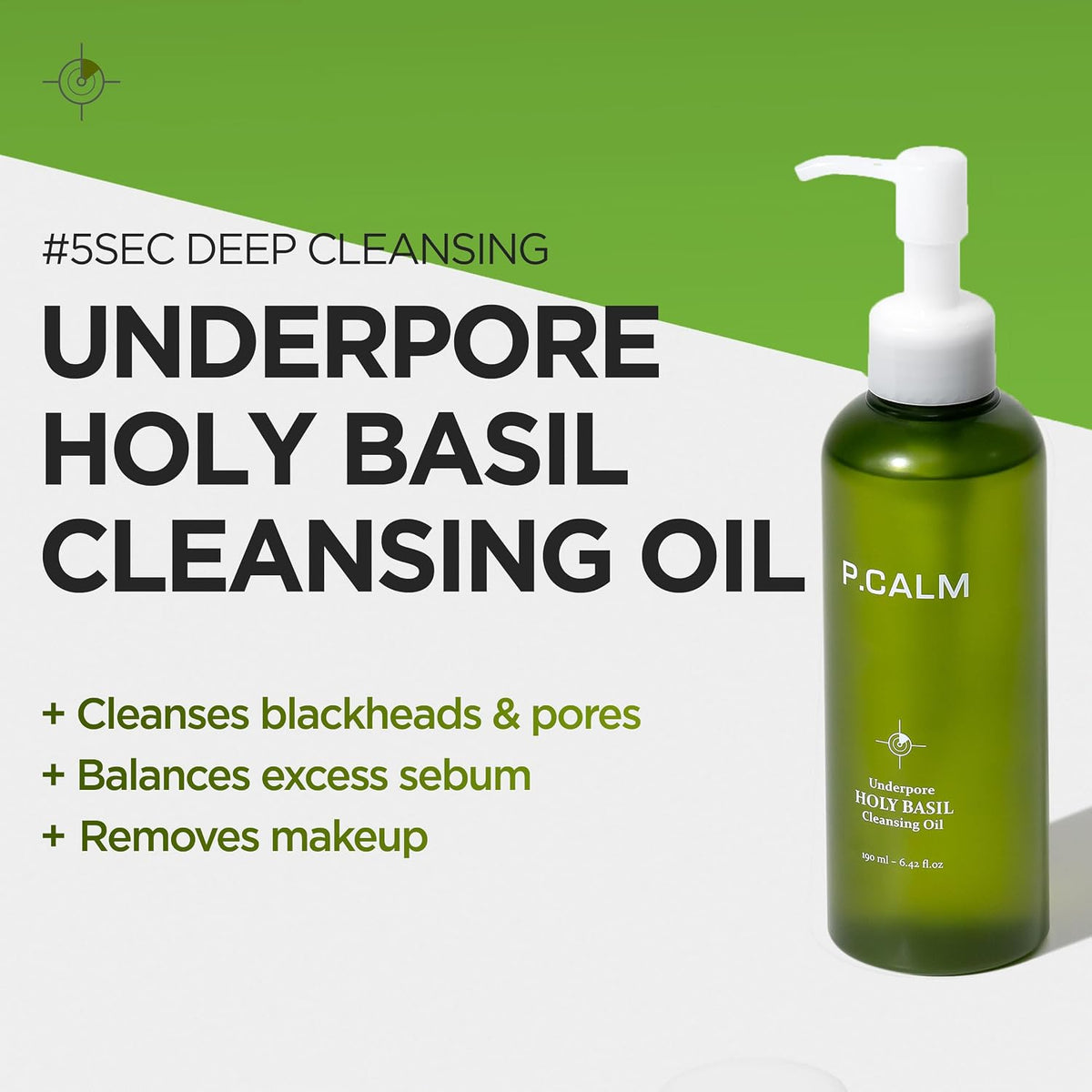 P.CALM Underpore Holy Basil Cleansing Oil, 190ml / 6.42 fl oz