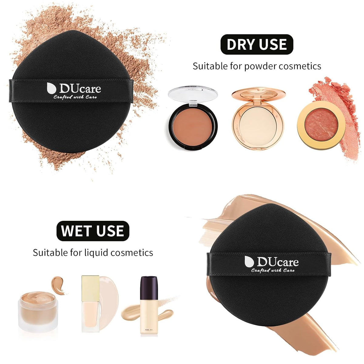 DUcare Makeup Sponges with Foundation Brush Makeup Puff Blending Foundation Sponge for Liquid BB Cream Mineral Powder Buffing Stippling