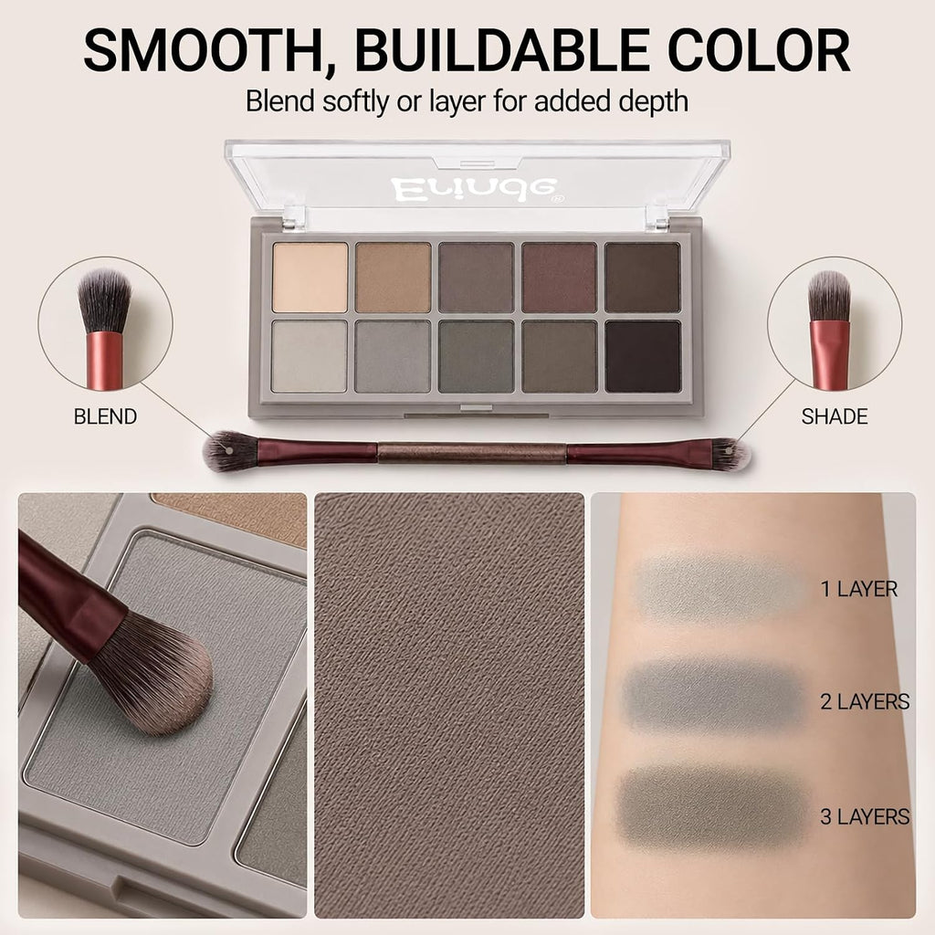 Erinde 10 Colors Matte Eyeshadow Palette, Grey Taupe Mavue Nude Eye Shadow for Older Women, Ultra Blendable Cool Toned Neutral Smokey Eye Shadow Palettes, Long Lasting Natural Smooth Texture, Cement