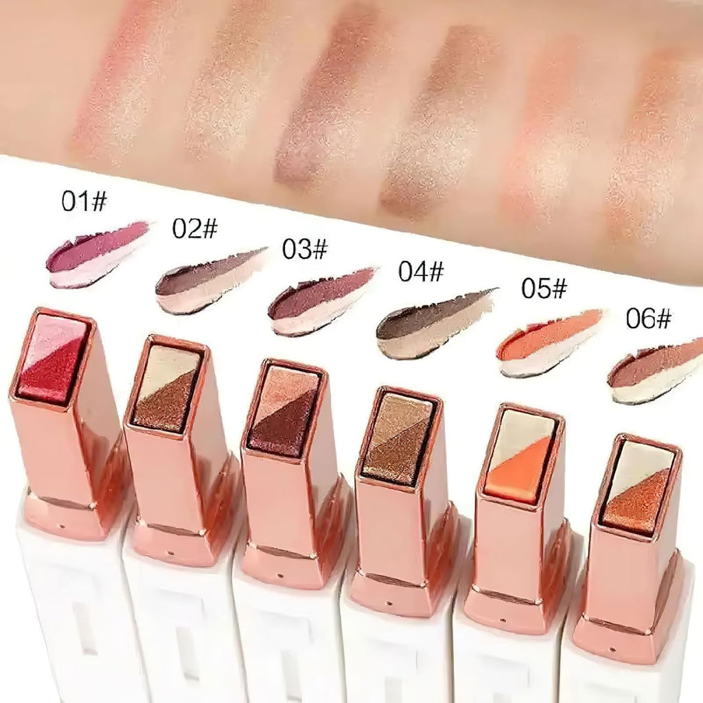 6 Color Eyeshadow Stick Set, Portable Two Tone Eyeshadow Gradient Stick Glitter Gradient Eye shadow Waterproof Eye shadow Pen for Eye Make Up Tool (3 PCS) (PINK)