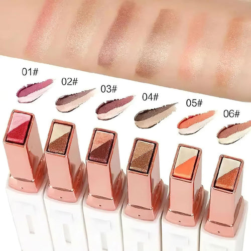 6 Color Eyeshadow Stick Set, Portable Two Tone Eyeshadow Gradient Stick Glitter Gradient Eye shadow Waterproof Eye shadow Pen for Eye Make Up Tool (3 PCS) (PINK)