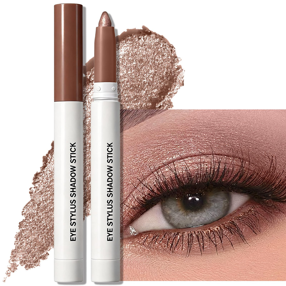 Eyeshadow Stick Light Taupe, Matte Cream Eye Shadow Stick Waterproof Nude Neutral Eyeliner Brightener Pencil Crayon Long-Lasting Eye Highlighter Makeup for Older Women Easy to Use High Pigmented