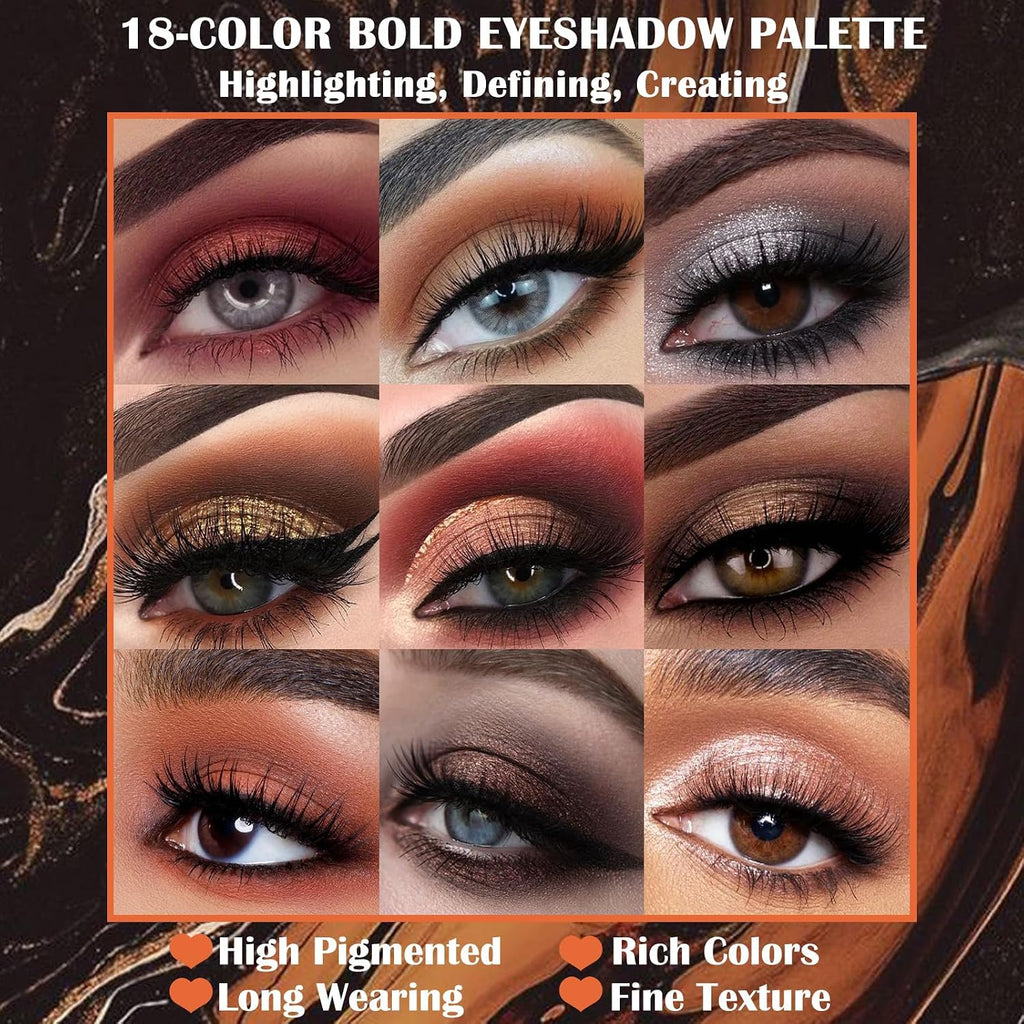 Matte Eyeshadow Palette Pro 18 Colors Pigmented Shimmer Glitter Eye Shadow Palette, Long Lasting Waterproof Dark Smokey Powder Cosmetics Pallet Halloween Valentine Gift Makeup Kit (01# Seductress)