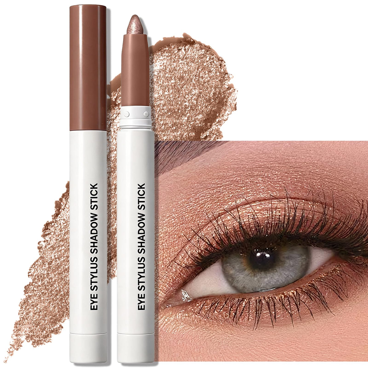 Eyeshadow Stick Light Taupe, Matte Cream Eye Shadow Stick Waterproof Nude Neutral Eyeliner Brightener Pencil Crayon Long-Lasting Eye Highlighter Makeup for Older Women Easy to Use High Pigmented