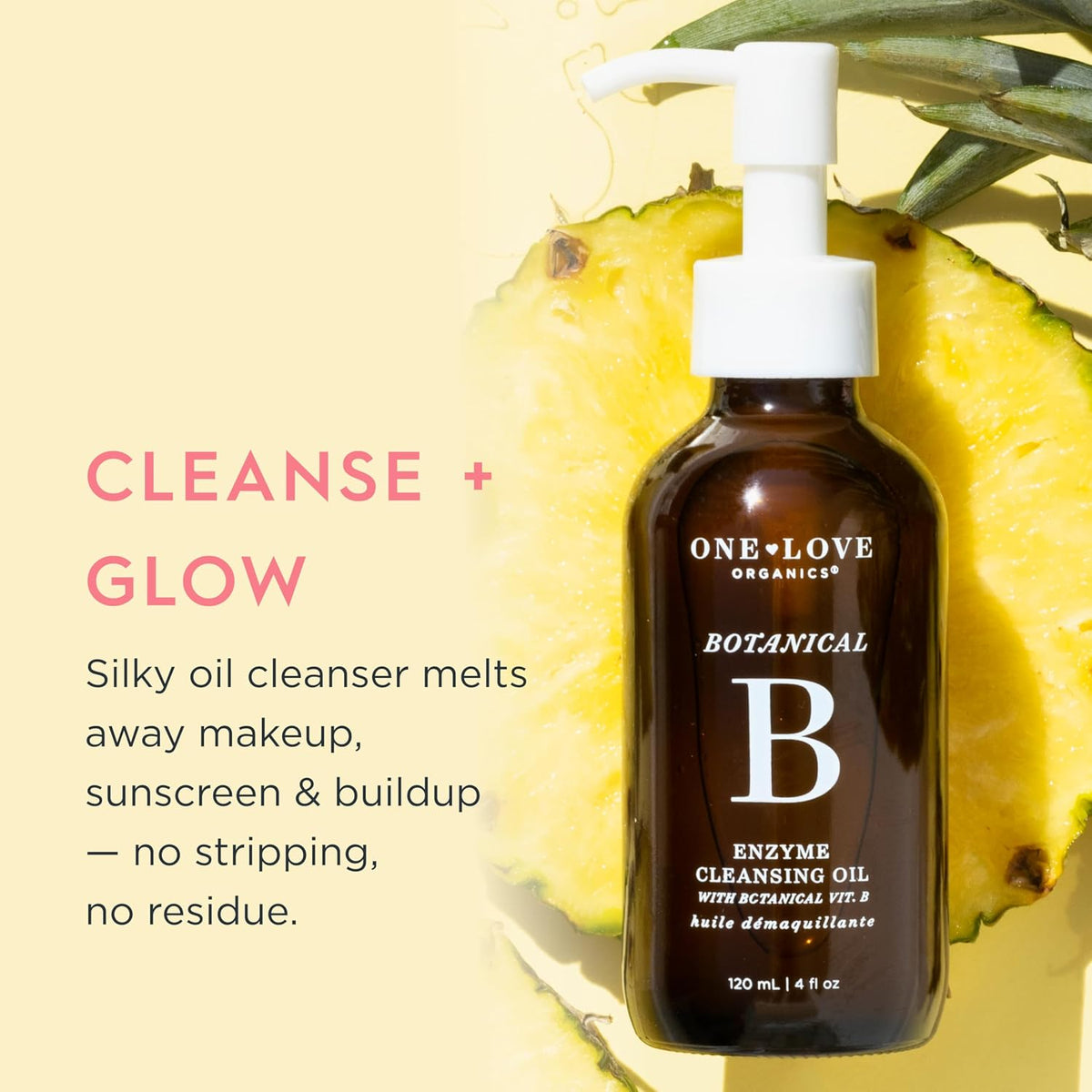 One Love Organics Botanical B Enzyme Cleansing Oil – Hydrating Oil Cleanser for Double Cleansing, Makeup Remover for Face, Cruelty Free 4 oz