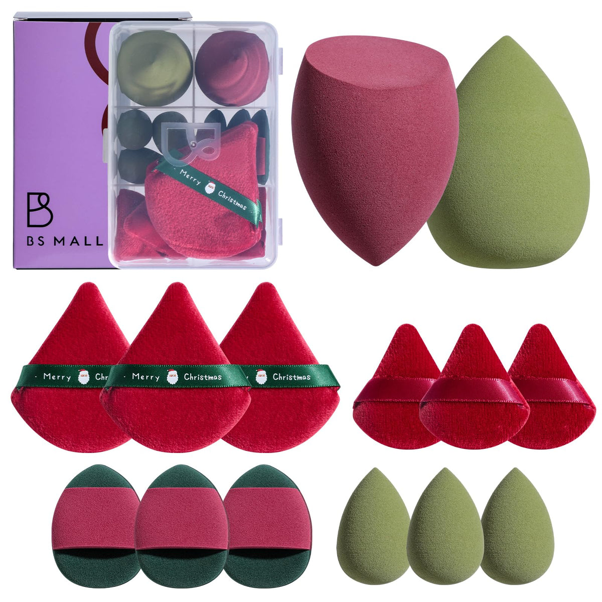 Makeup Sponge Set BS-MALL Triangle Puff 14PCS Non-Latex Beauty Blender Sponges with Travel Case, Soft Makeup Puff for Foundation, Concealer, Cream & Powder, Face & Eye Blending for Sensitive Skin