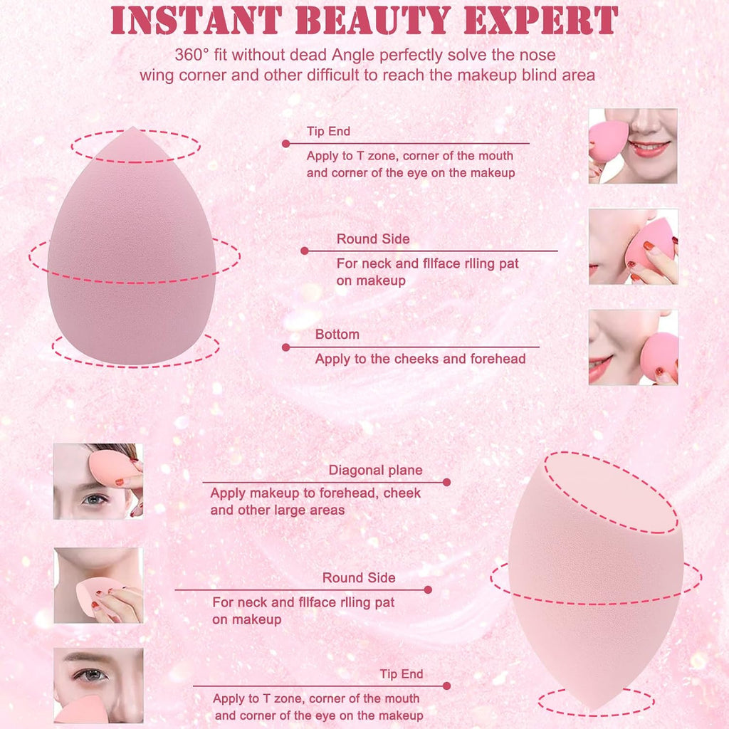 6+6 Professional Makeup Sponge Set,2.76 inch Portable Soft Sponge Setting Face Puffs,Multicolor Makeup Blending Sponge Cosmetic Applicator for Loose Powder,Liquid,Facial Makeup Tools（Pink)