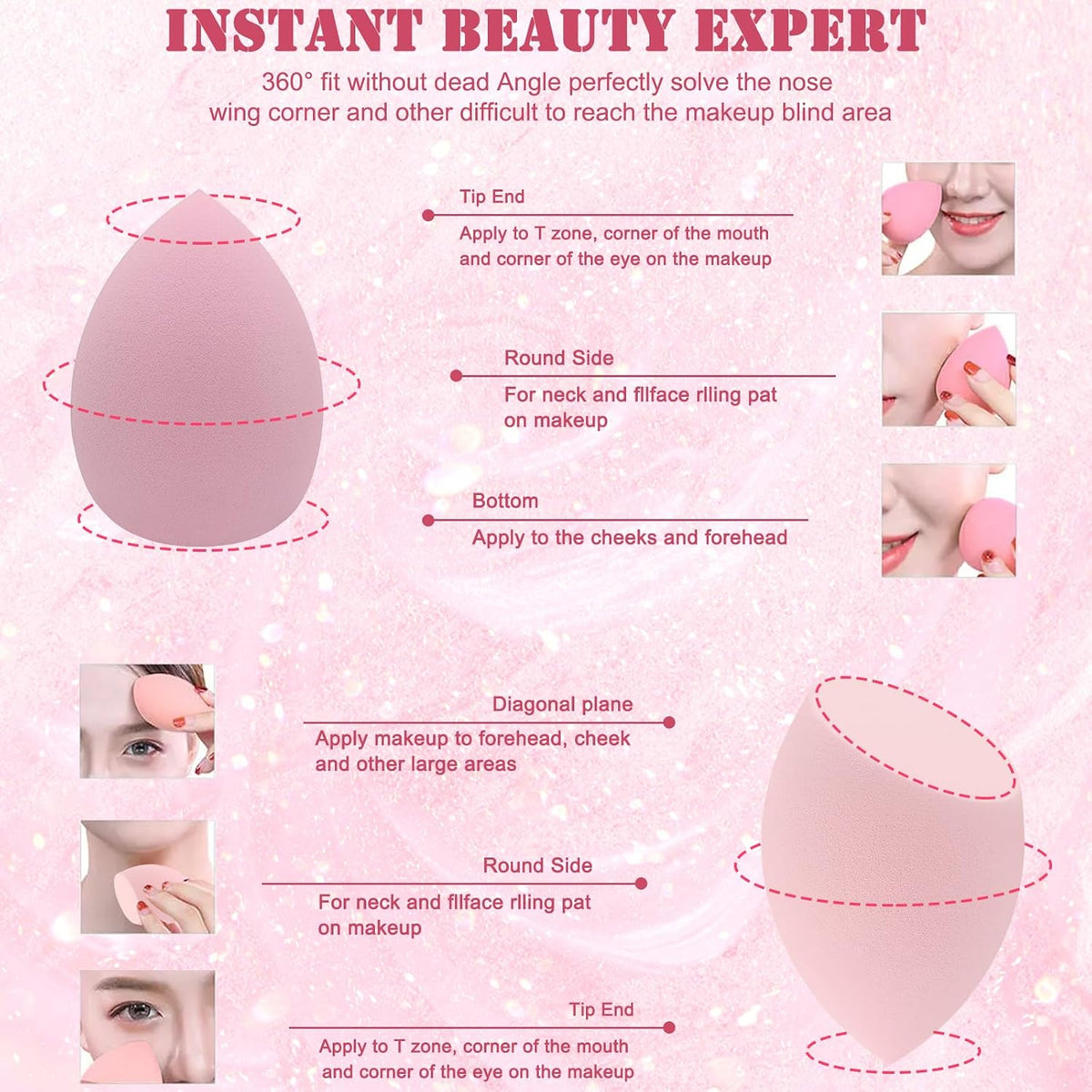 6+6 Professional Makeup Sponge Set,2.76 inch Portable Soft Sponge Setting Face Puffs,Multicolor Makeup Blending Sponge Cosmetic Applicator for Loose Powder,Liquid,Facial Makeup Tools（Pink)