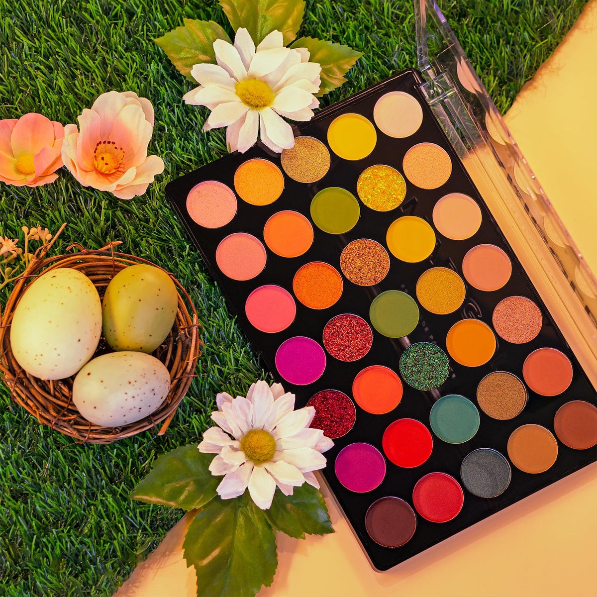 Profusion Cosmetics Marigold 35 Shade Eyeshadow Palette – Multicolor Blendable Natural Shades in Matte, Shimmer, and Glitter Finishes, Long-Wear Formula, Vegan & Cruelty-Free Makeup
