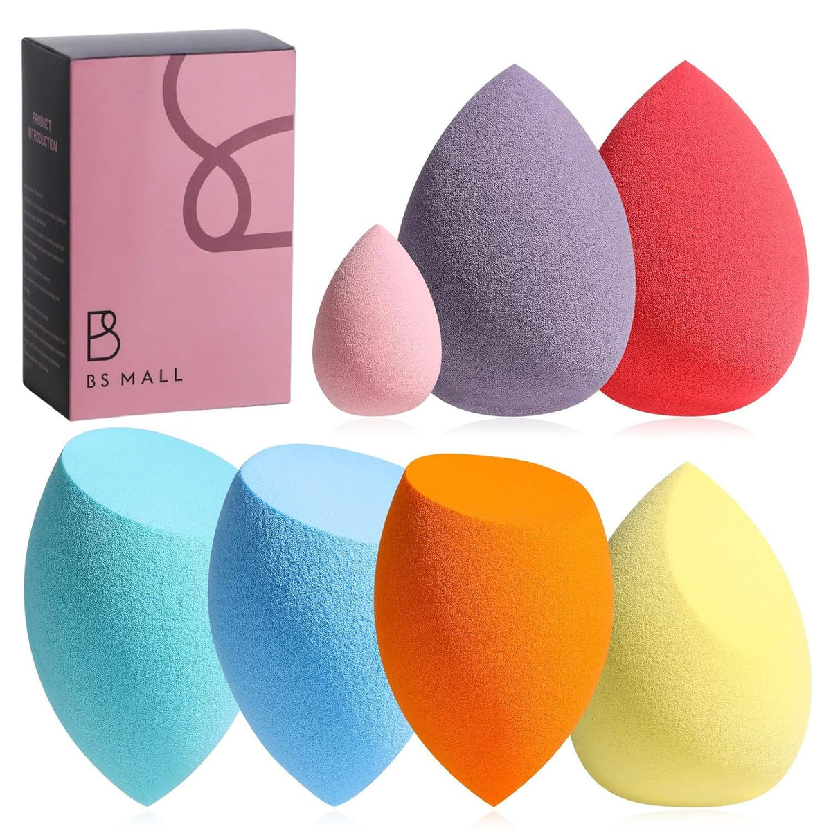 Makeup Sponge Set BS-MALL with Storage Case 7 Pcs for Liquid, Cream, and Powder,SAVE Foundation with 1 Mini Makeup Sponge For Travel Daily Use (A-Pink）