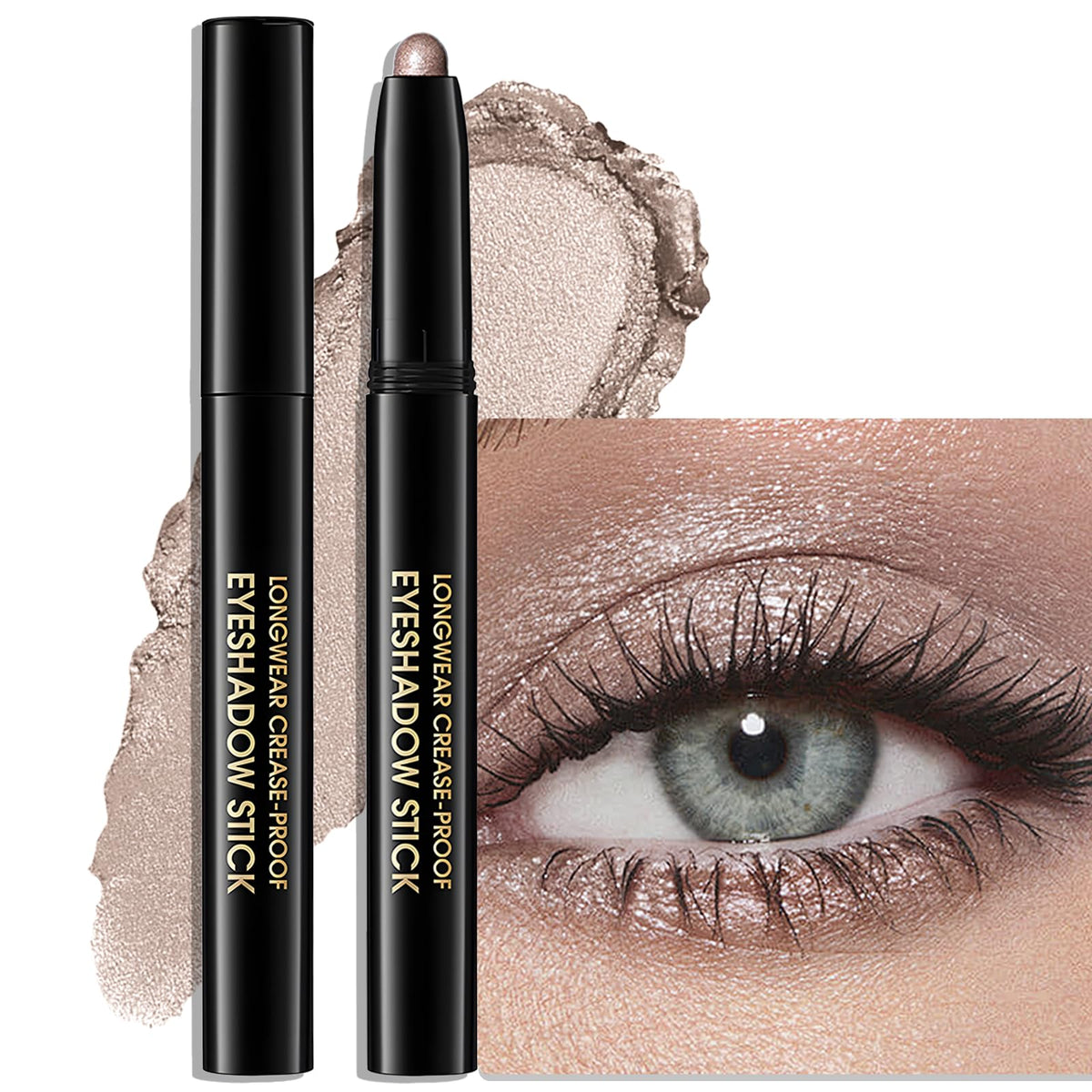 Eyeshadow Stick Light Taupe, Matte Cream Eye Shadow Stick Waterproof Nude Neutral Eyeliner Brightener Pencil Crayon Long-Lasting Eye Highlighter Makeup for Older Women Easy to Use High Pigmented
