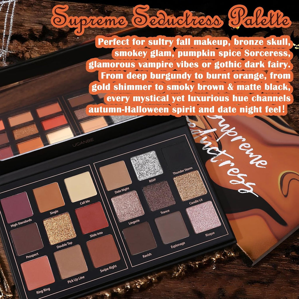 Matte Eyeshadow Palette Pro 18 Colors Pigmented Shimmer Glitter Eye Shadow Palette, Long Lasting Waterproof Dark Smokey Powder Cosmetics Pallet Halloween Valentine Gift Makeup Kit (01# Seductress)
