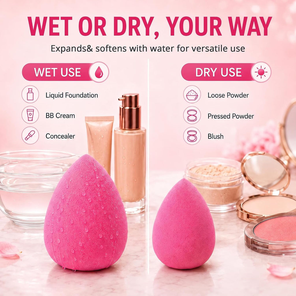 BEAKEY Makeup Sponge Trio Set, 3 Sizes Large Mini Standard