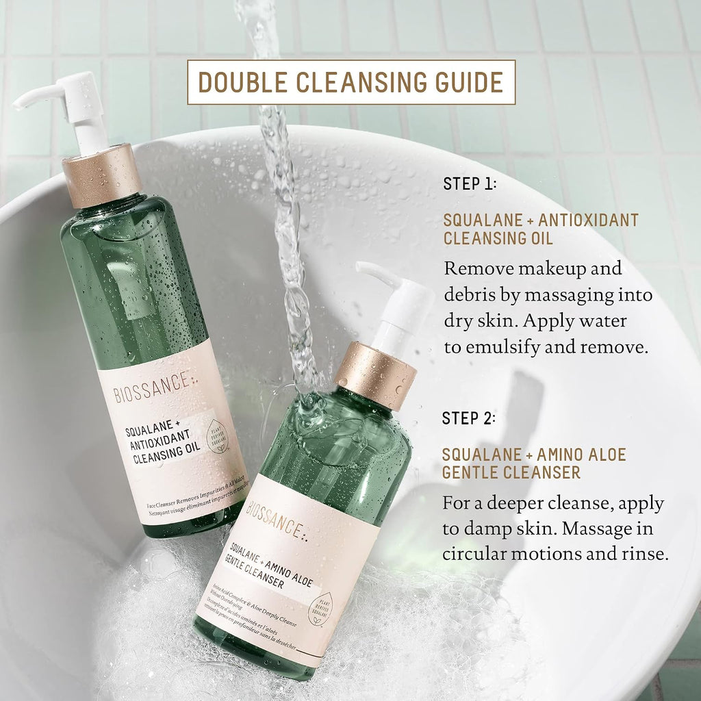 BIOSSANCE Squalane + Antioxidant Cleansing Oil. Lightweight Facial Oil Cleans Deep into Pores, Removes Makeup and Hydrates Skin. For all Skin Types