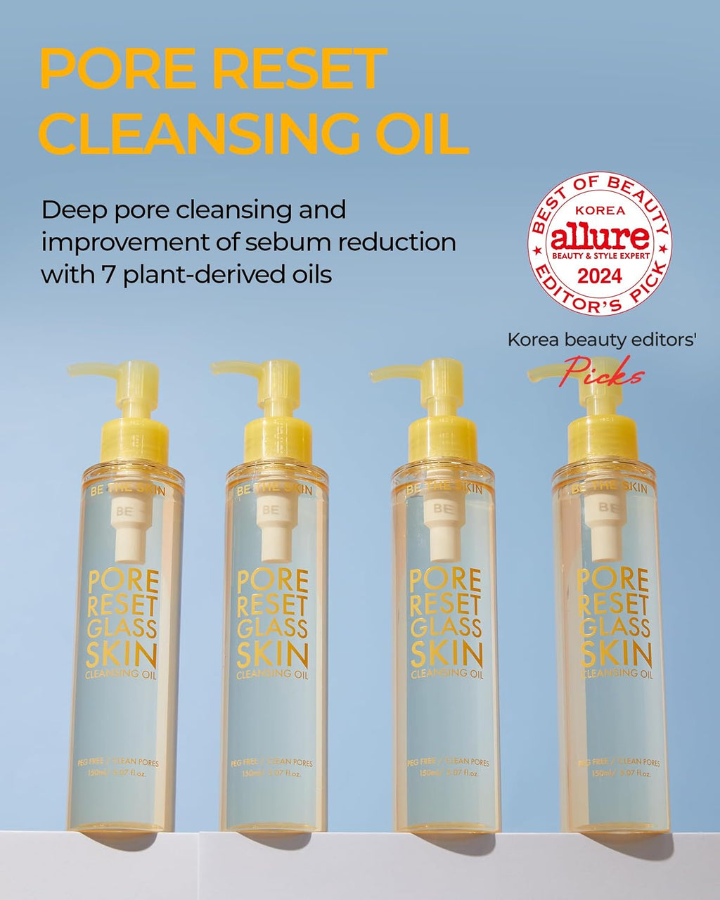 BE THE SKIN Pore Reset Glass Skin Cleansing Oil, Makeup Remover, 5.07 fl oz