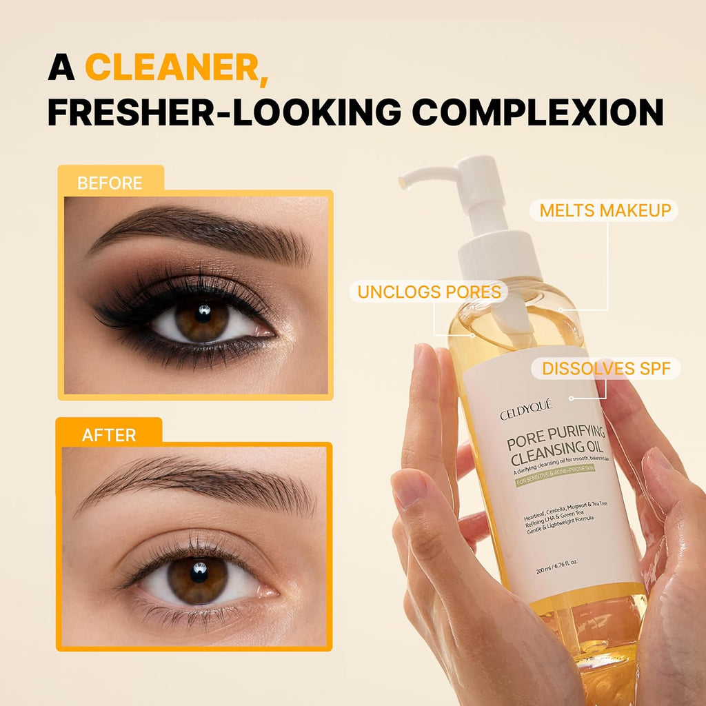 Korean Cleansing Oil Makeup Remover w/ LHA Centella Tea Tree Heartleaf Murwort & Green Tea | Lightweight Deep Pore Cleaner for Blackheads Sebum Waterproof Sunscreen & Sensitive Acne-Prone Skin 6.7 Oz
