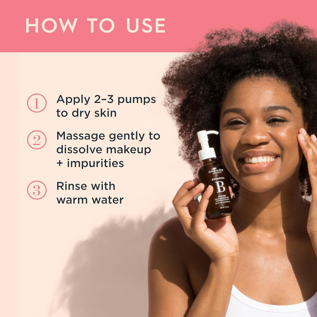 One Love Organics Botanical B Enzyme Cleansing Oil – Hydrating Oil Cleanser for Double Cleansing, Makeup Remover for Face, Cruelty Free 4 oz