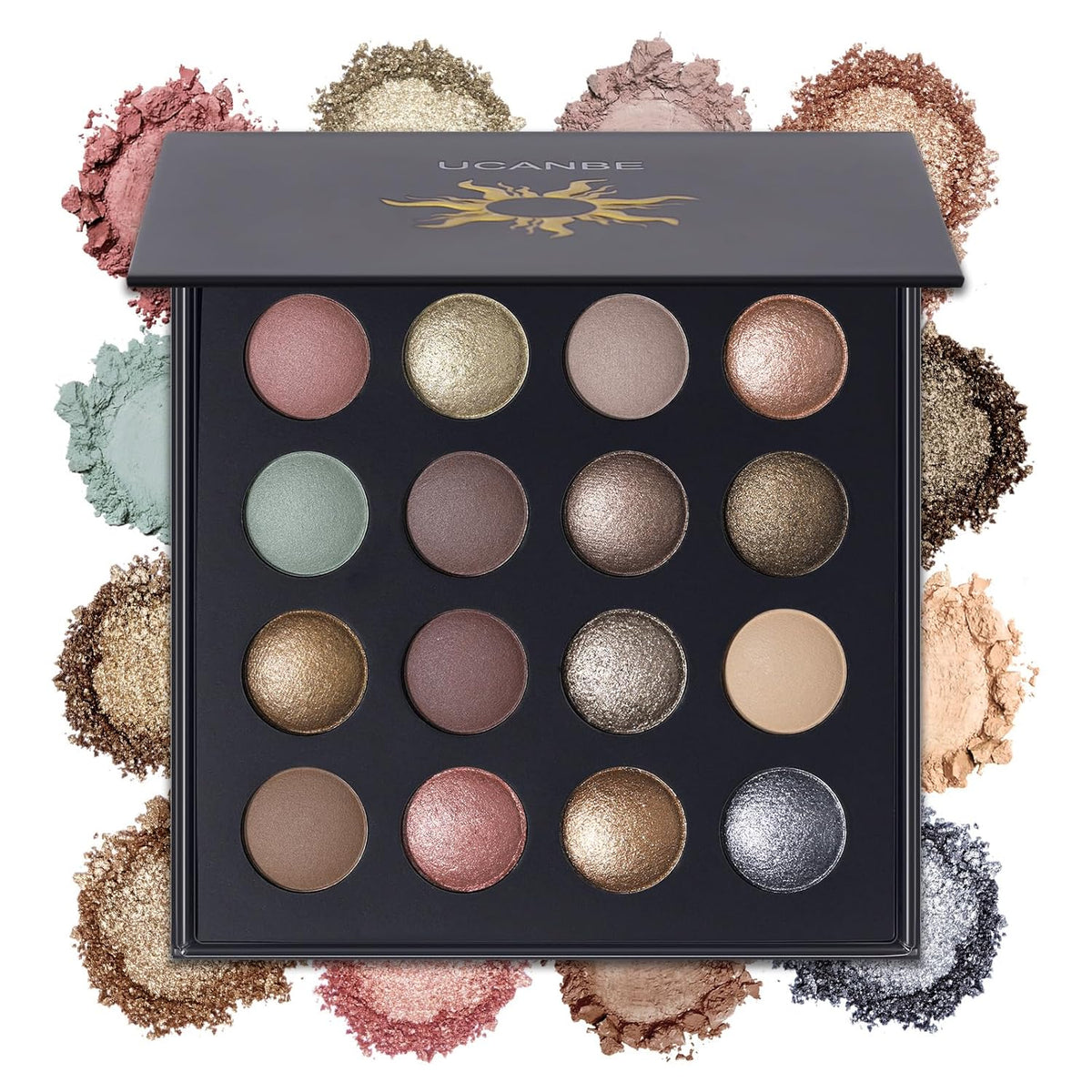 UCANBE Baked Eyeshadow Makeup Palette with Hidden Gems, 16 Colors Nude Eye Shadow with Matte Glitter Metallic Shimmer, Highly Pigmented Long Lasting Make Up Pallet