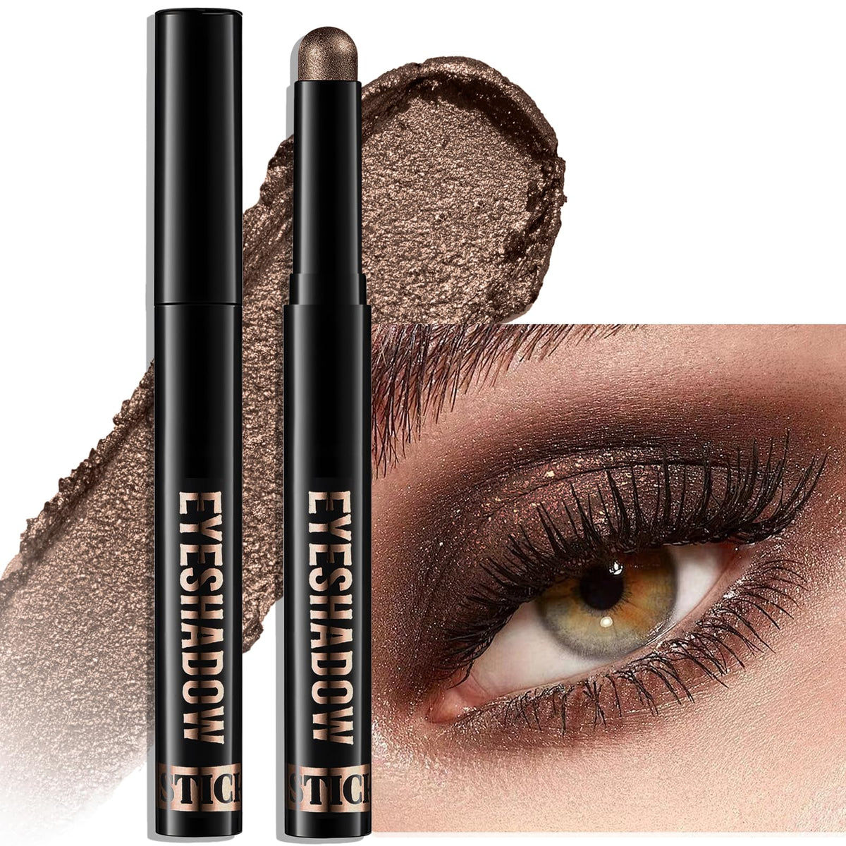 Eyeshadow Stick Light Taupe, Matte Cream Eye Shadow Stick Waterproof Nude Neutral Eyeliner Brightener Pencil Crayon Long-Lasting Eye Highlighter Makeup for Older Women Easy to Use High Pigmented