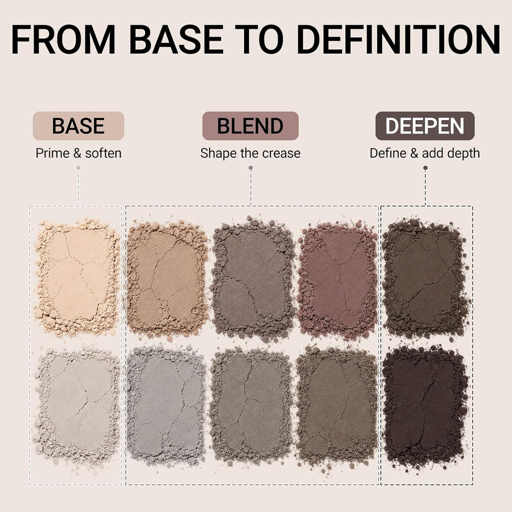 Erinde 10 Colors Matte Eyeshadow Palette, Grey Taupe Mavue Nude Eye Shadow for Older Women, Ultra Blendable Cool Toned Neutral Smokey Eye Shadow Palettes, Long Lasting Natural Smooth Texture, Cement