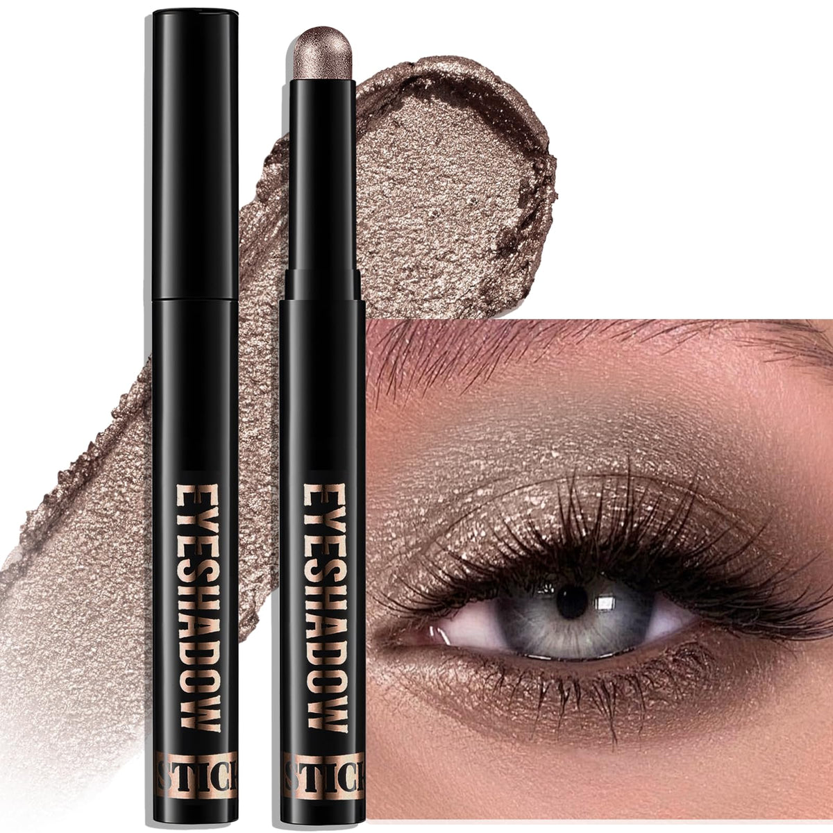 Eyeshadow Stick Light Taupe, Matte Cream Eye Shadow Stick Waterproof Nude Neutral Eyeliner Brightener Pencil Crayon Long-Lasting Eye Highlighter Makeup for Older Women Easy to Use High Pigmented