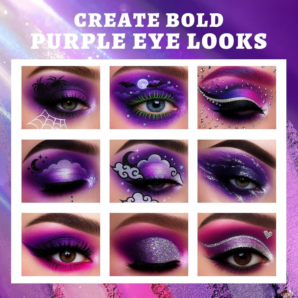 UCANBE Purple Eyeshadow Makeup Palette, 15 Colors Dark Smokey Shimmer Matte Metallic Glitter Eye Shadow Pallet, Violet Lavender Pink Make Up Kit for Cosplay Halloween Ursula Witch Costume Parties
