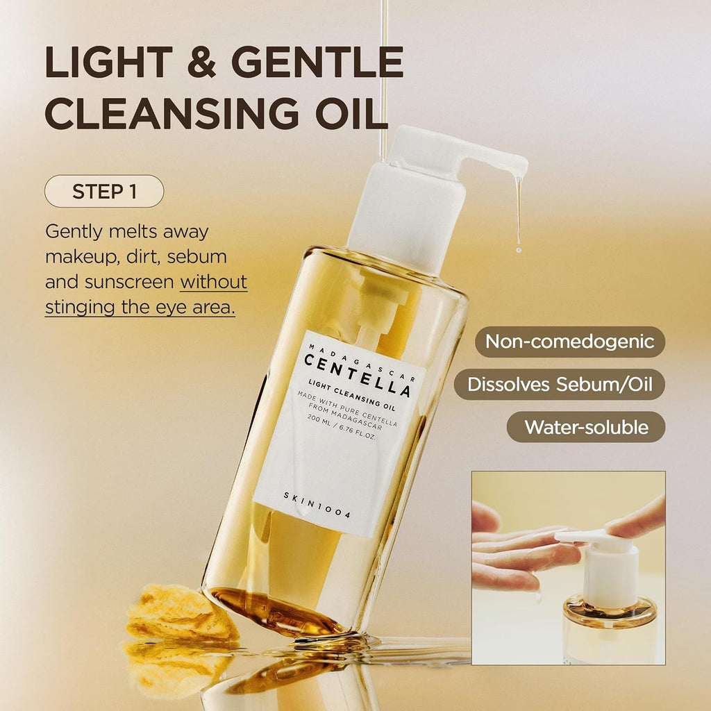 SKIN1004 Centella Double Cleansing Duo, Cleansing Oil 6.76 fl.oz & Ampoule Foam Cleanser 4.23 fl.oz, Korean Gentle Face Cleanser Gift Set, Makeup Remover with Madagascar Centella, Korean Skincare