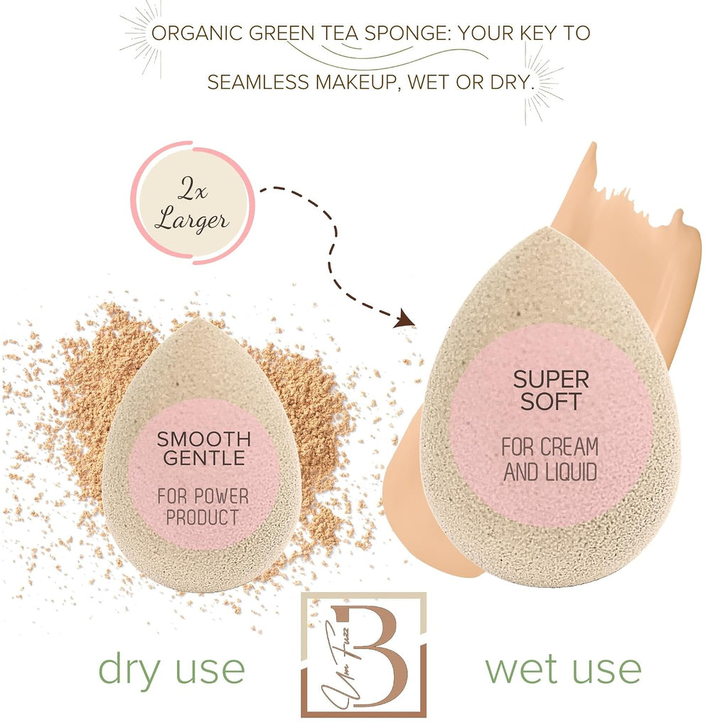 Green Tea Beauty Sponge - Plant-Based, Eco-Friendly, Cruelty-Free, Dye-Free & Latex-Free Blender, Biodegradable & Vegan Makeup Sponge, Makeup Blender, Perfect for Liquid & Powder (3 count)