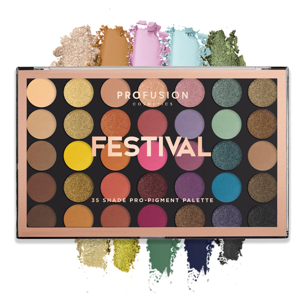 Profusion Cosmetics Marigold 35 Shade Eyeshadow Palette – Multicolor Blendable Natural Shades in Matte, Shimmer, and Glitter Finishes, Long-Wear Formula, Vegan & Cruelty-Free Makeup
