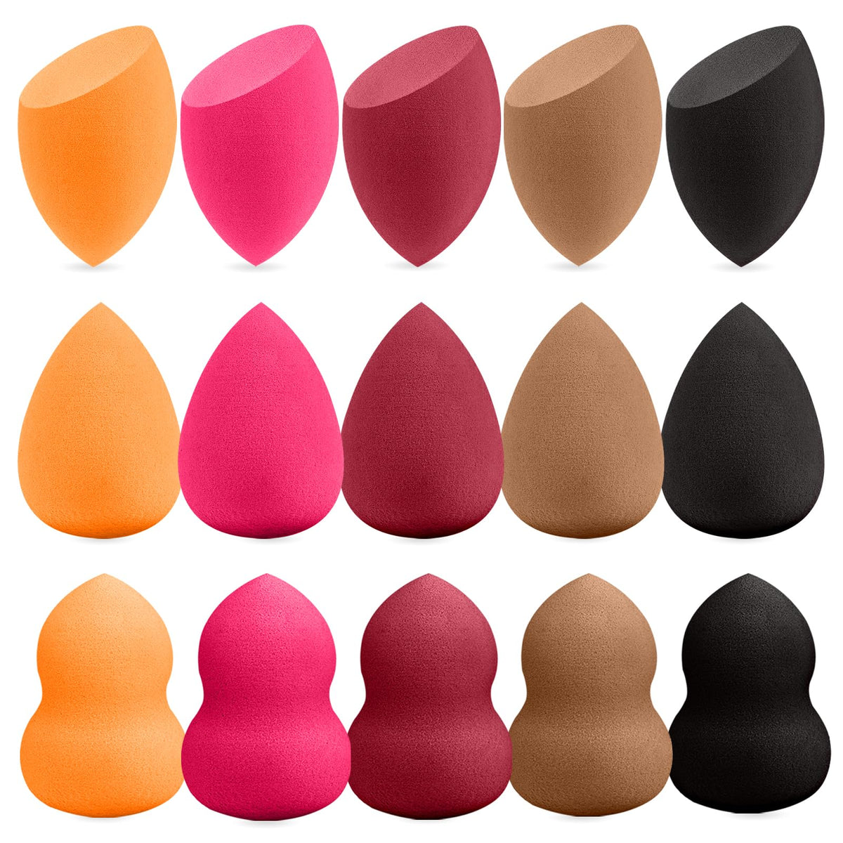 15 Pcs Multicolor Makeup Sponge Set, Latex-Free Soft Wet/Dry for Foundation