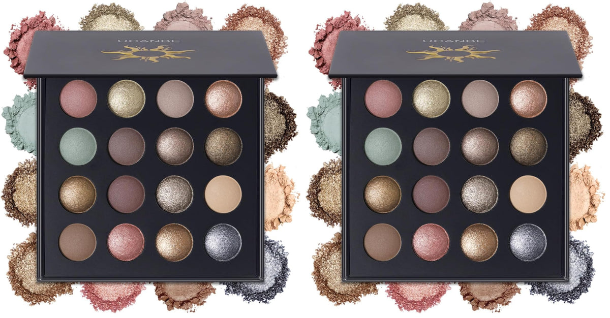UCANBE Baked Eyeshadow Makeup Palette with Hidden Gems, 16 Colors Nude Eye Shadow with Matte Glitter Metallic Shimmer, Highly Pigmented Long Lasting Make Up Pallet