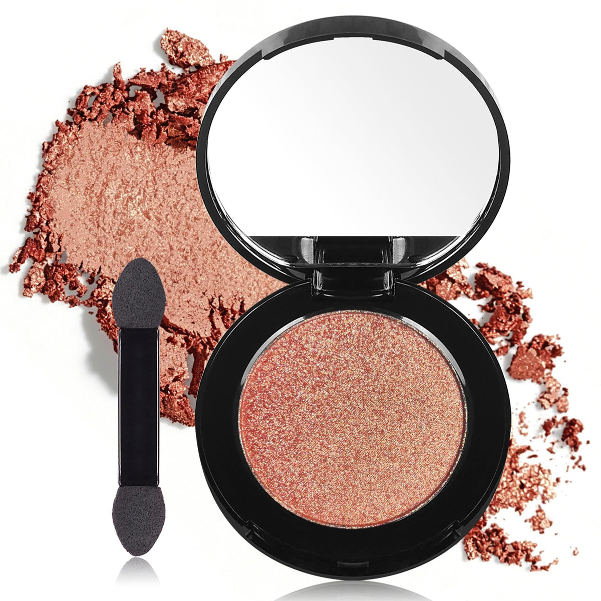 MEICOLY Champagne Shimmer Eyeshadow with Mirror,Shimmer Sparkly Eye Shadow Palette,Pressed Powder Single Eyeshadow for Women and Girls,Eye Makeup Eyelid Color,High Pigment,Long Wearing,Waterproof