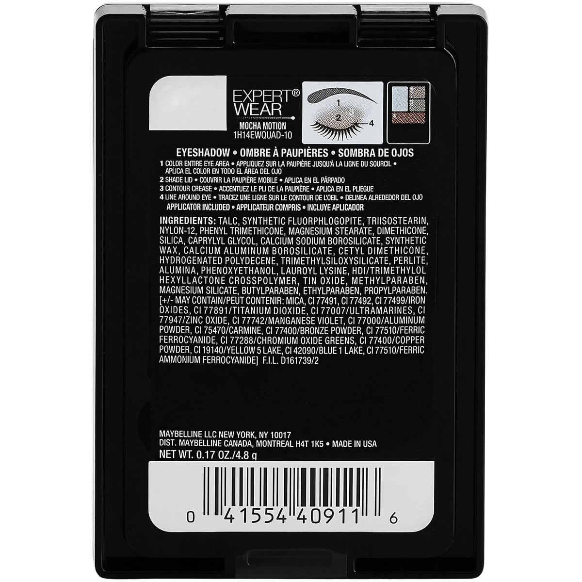 Maybelline New York Expert Wear Eyeshadow Quads, Mocha Motion, 0.17 oz.